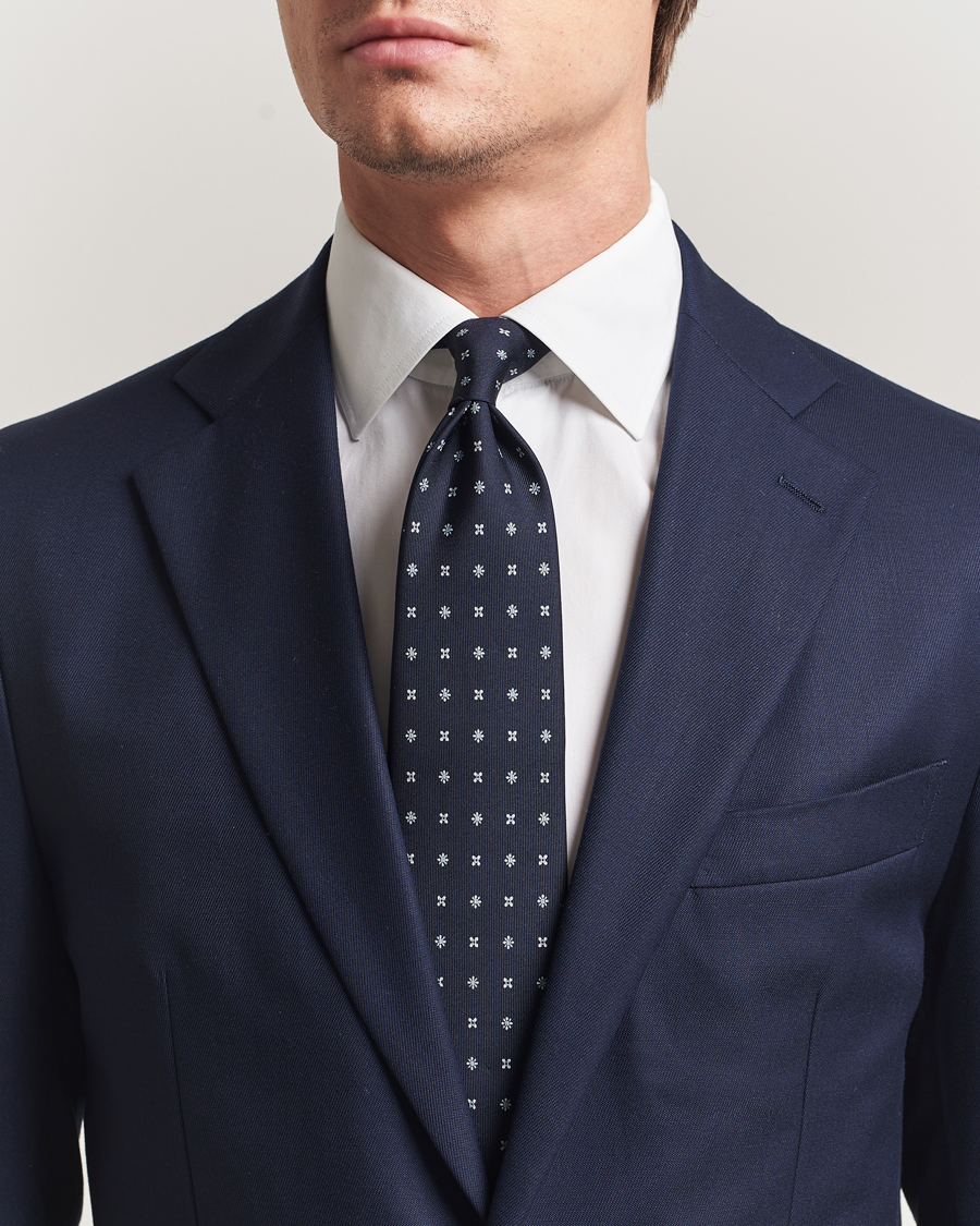 Uomini | Cravatte | E. Marinella | 3-Fold Printed Silk Tie Navy