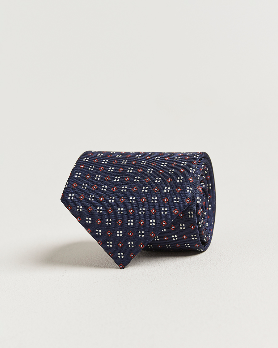Uomini | Cravatte | E. Marinella | 3-Fold Printed Silk Tie Navy