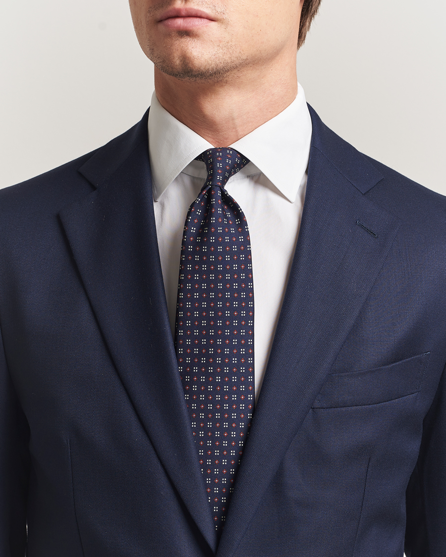 Uomini | Cravatte | E. Marinella | 3-Fold Printed Silk Tie Navy