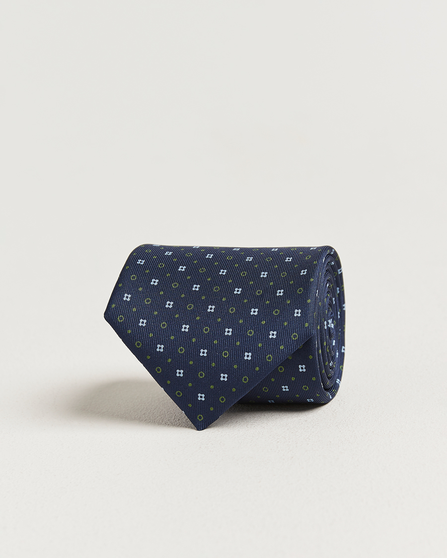 Uomini | Cravatte | E. Marinella | 3-Fold Printed Silk Tie Dark Blue