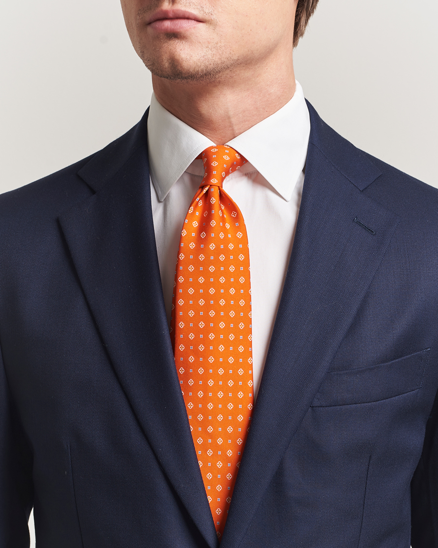 Uomini | Cravatte | E. Marinella | 3-Fold Printed Silk Tie Orange