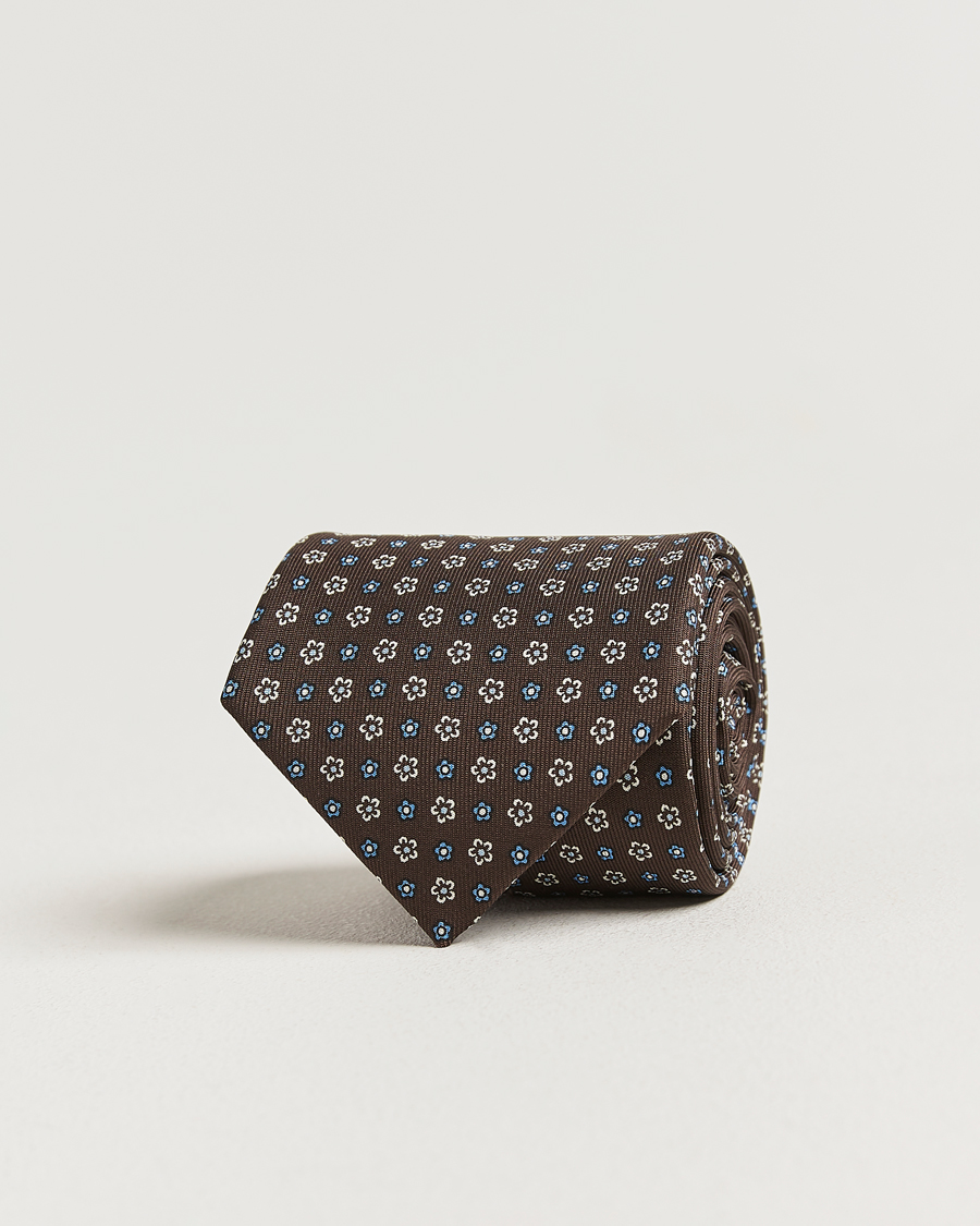 Uomini | Cravatte | E. Marinella | 3-Fold Printed Silk Tie Brown