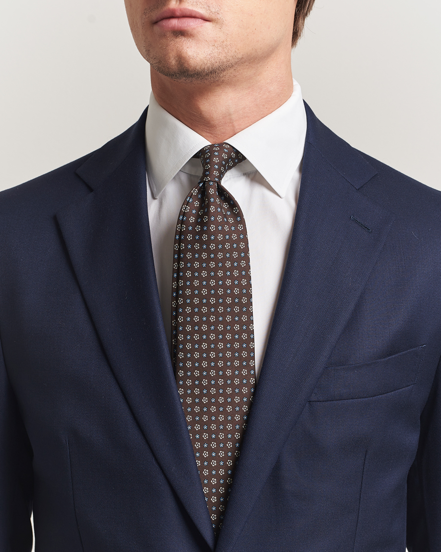 Uomini | Cravatte | E. Marinella | 3-Fold Printed Silk Tie Brown