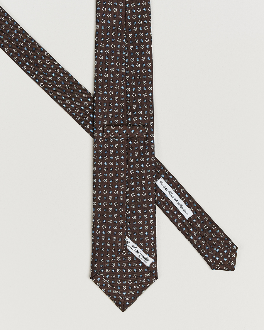 Uomini | Cravatte | E. Marinella | 3-Fold Printed Silk Tie Brown