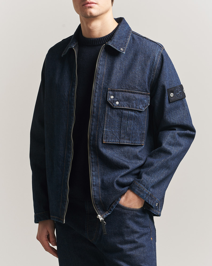 Uomini | Giacche | Stone Island | Denim Zip Shirt Jacket Blue Rinse