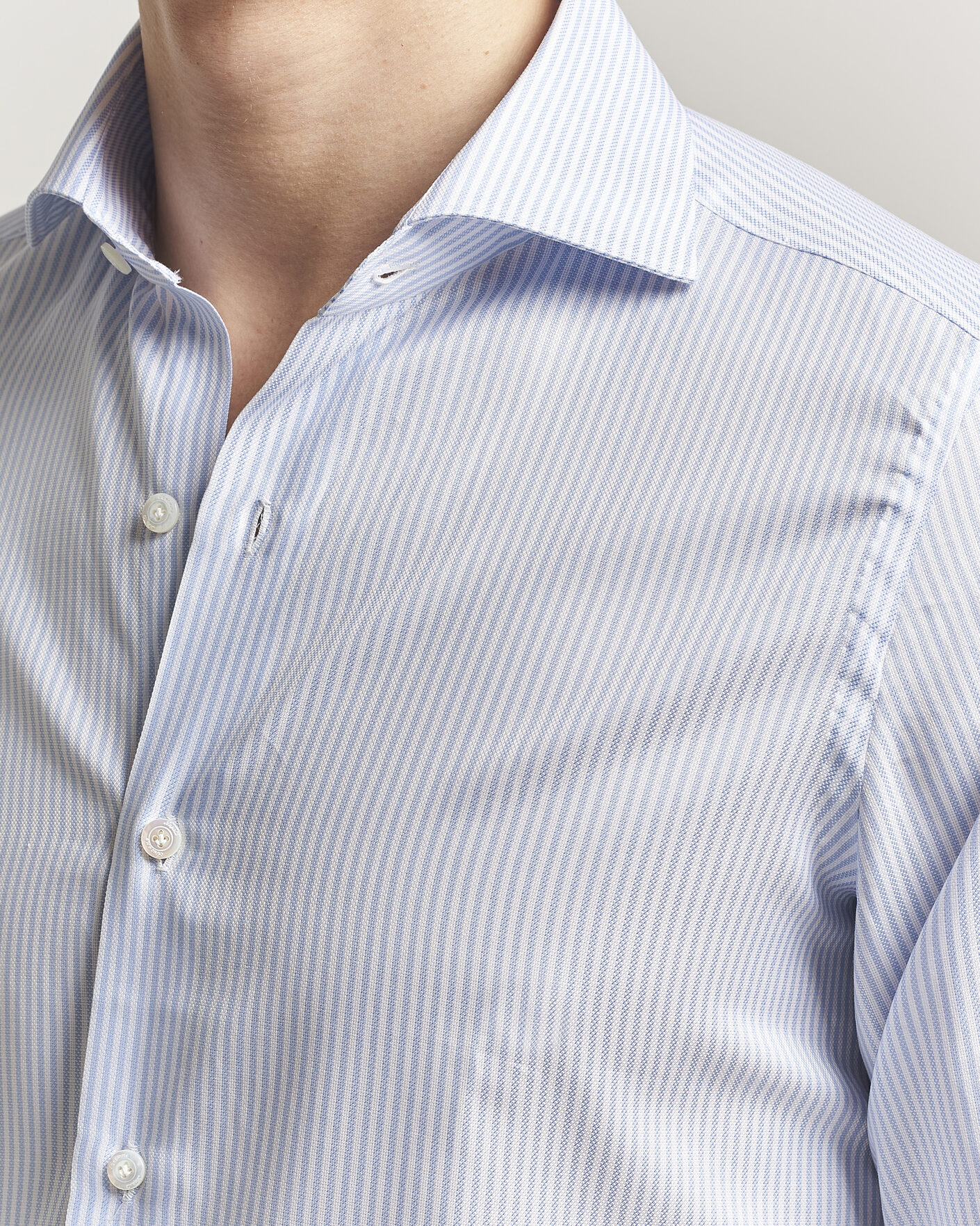 Uomini | Camicie | Finamore Napoli | Milano Slim Royal Oxford Dress Shirt Light Blue Stripe