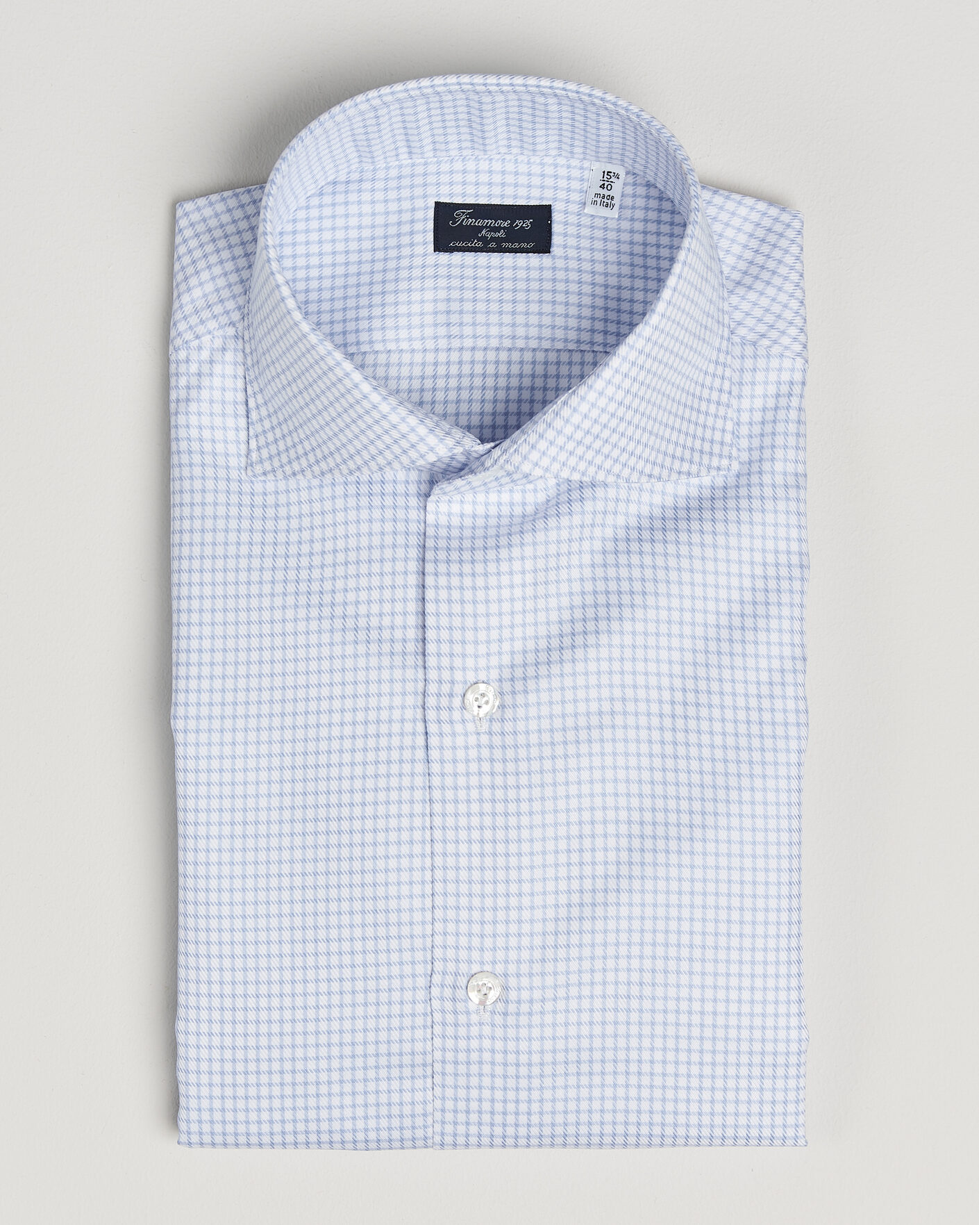 Uomini | Camicie | Finamore Napoli | Milano Slim Twill Shirt Light Blue Check