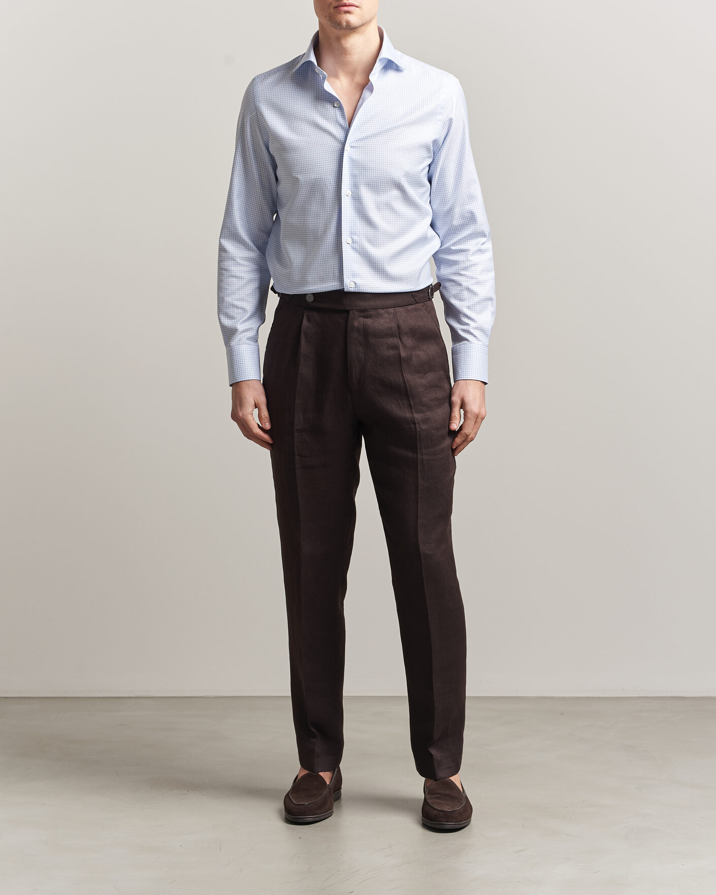 Uomini | Camicie | Finamore Napoli | Milano Slim Twill Shirt Light Blue Check