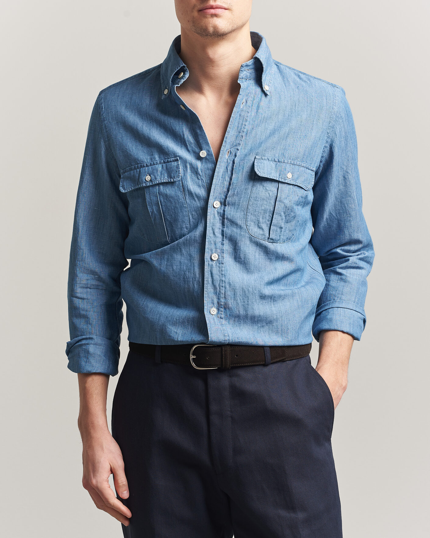 Uomini | Camicie | Finamore Napoli | Double Pocket Overshirt Light Blue