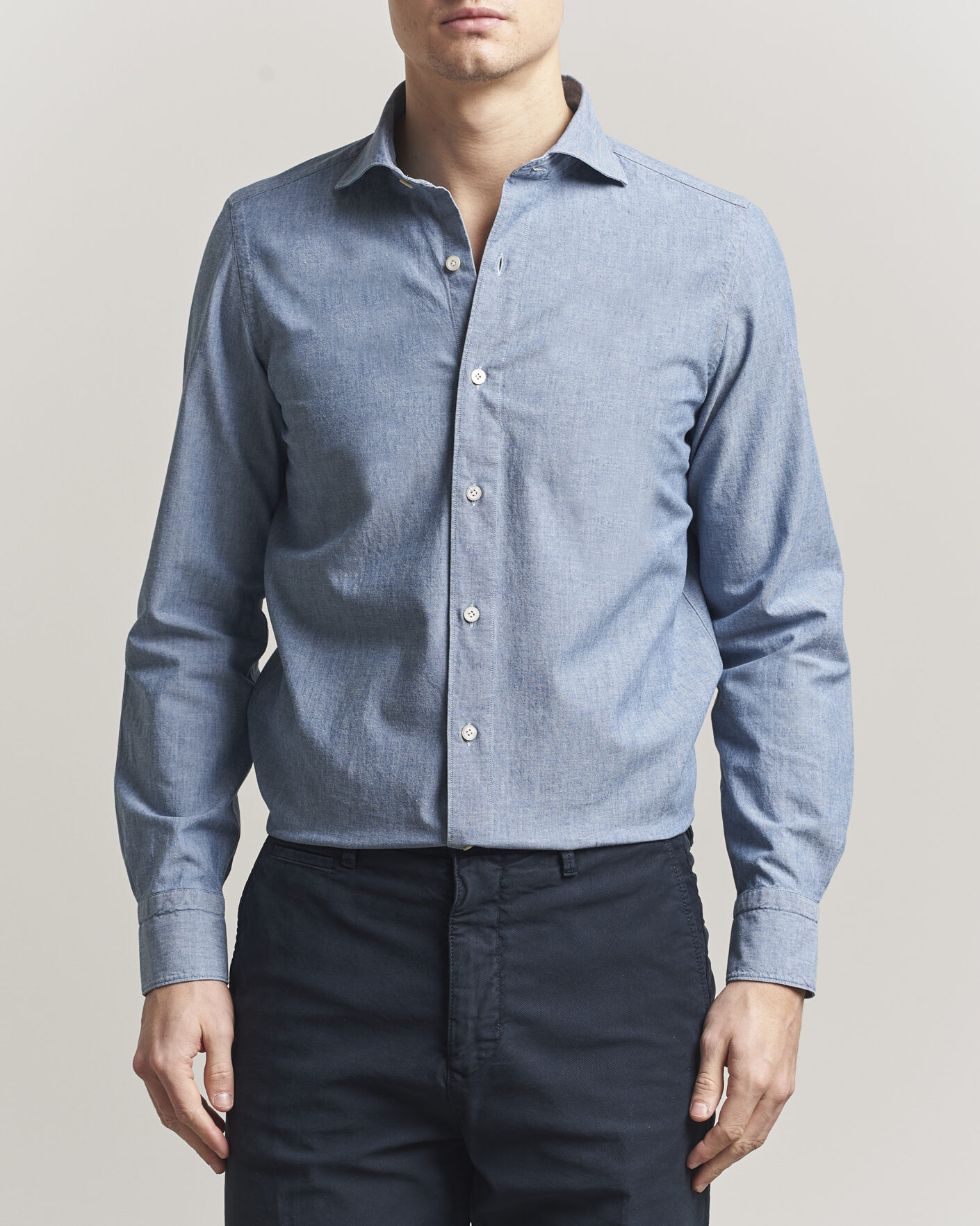 Uomini | Camicie | Finamore Napoli | Gaeta Chambray Shirt Light Blue