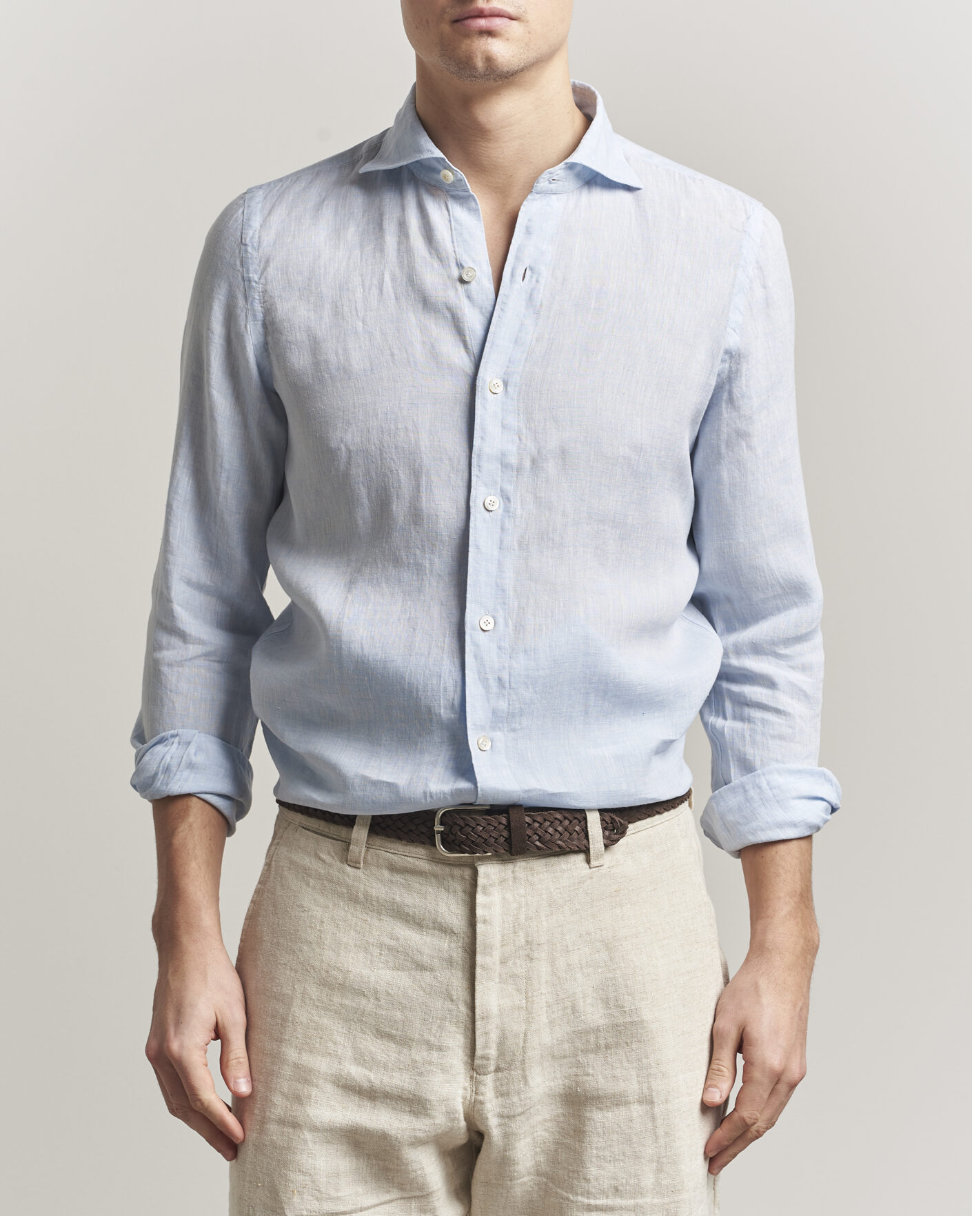 Uomini | Camicie | Finamore Napoli | Gaeta Linen Shirt Light Blue