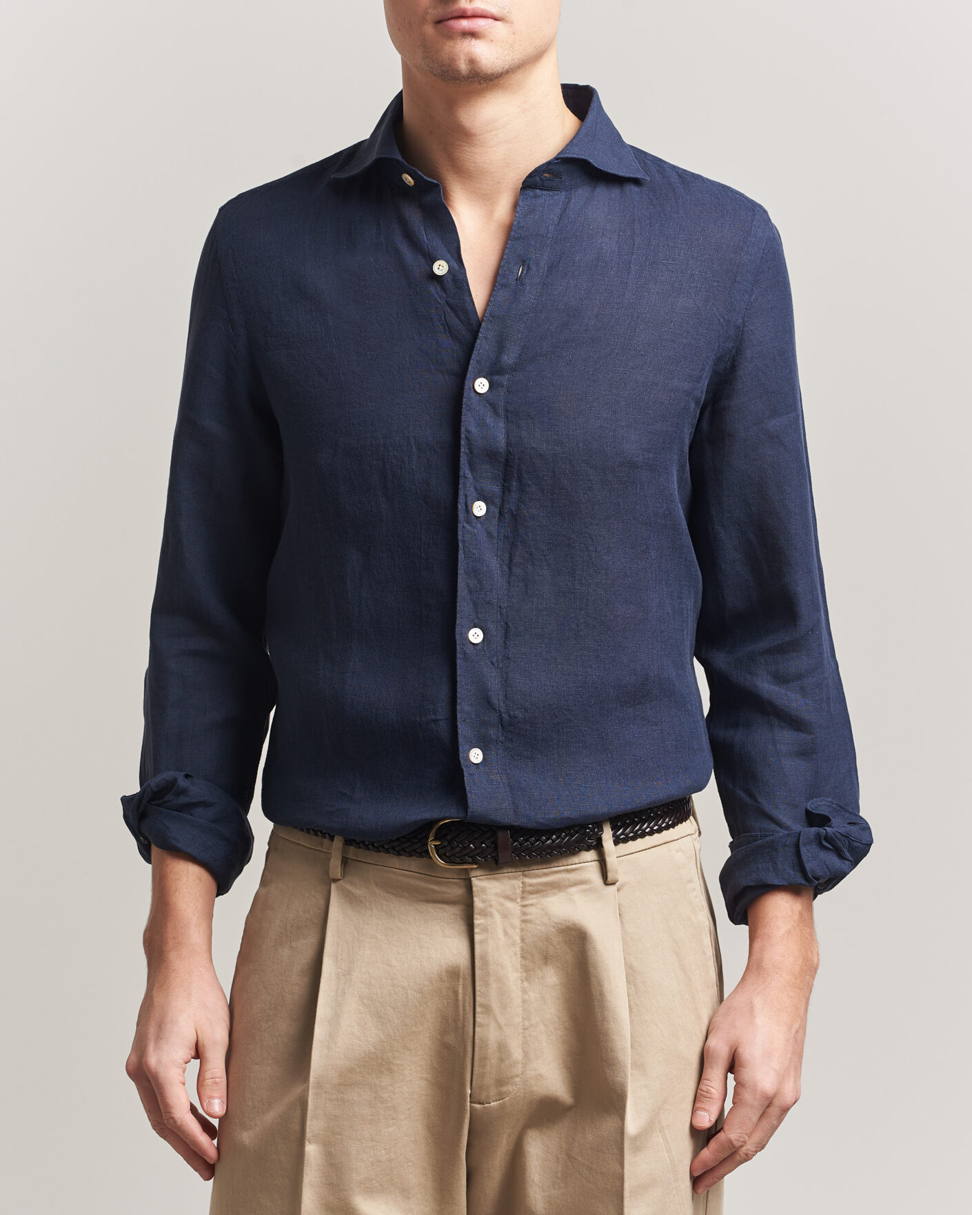 Uomini | Camicie | Finamore Napoli | Gaeta Linen Shirt Navy
