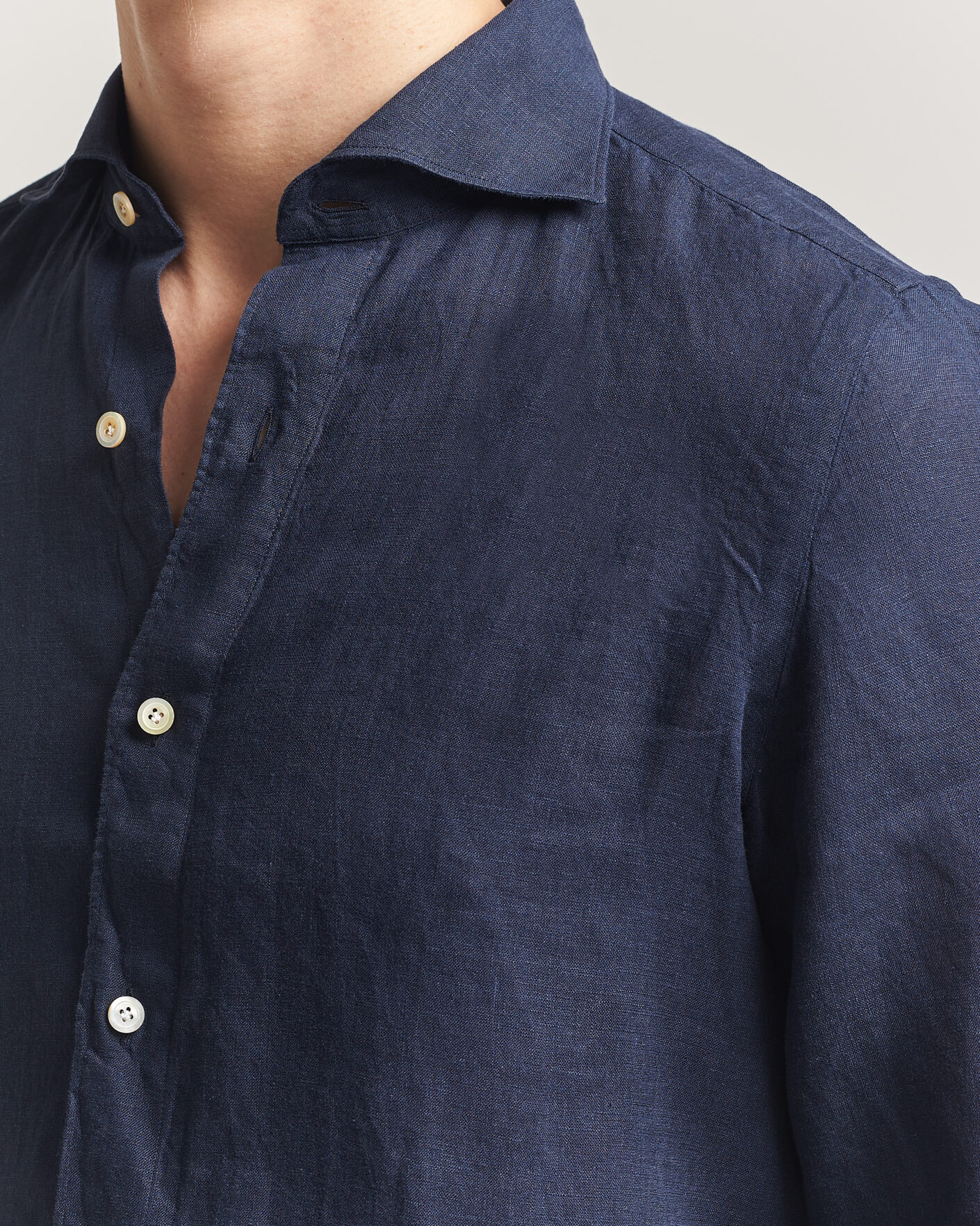 Uomini | Camicie | Finamore Napoli | Gaeta Linen Shirt Navy
