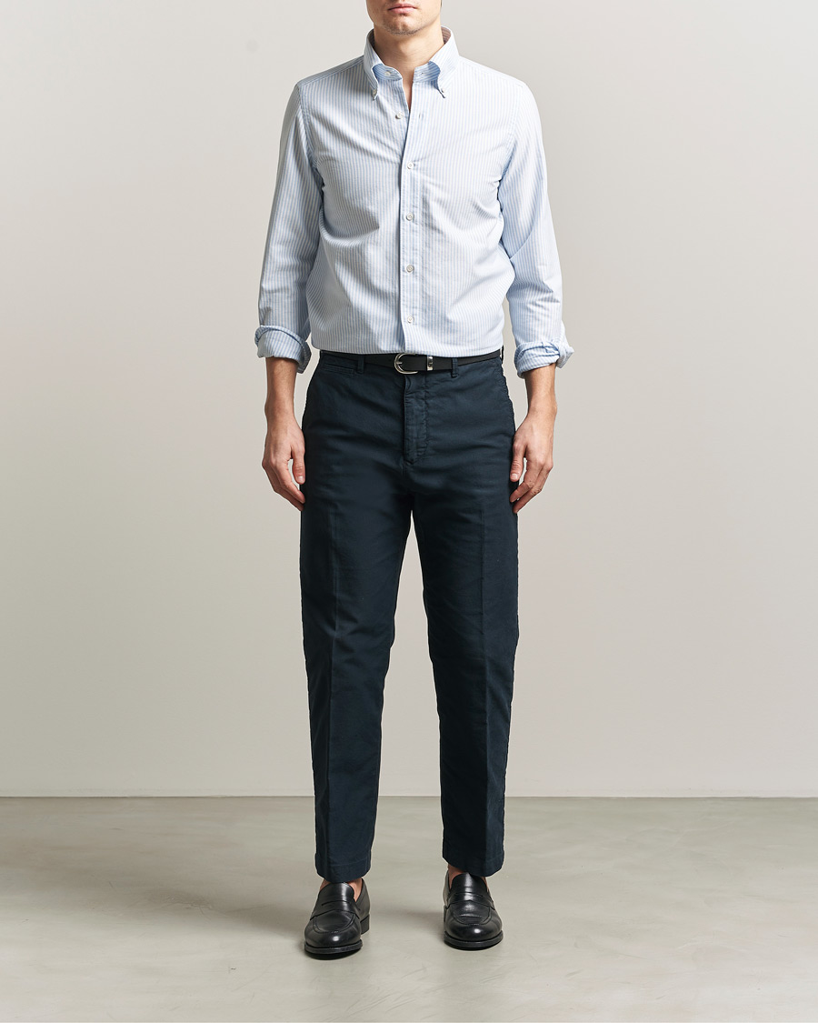 Uomini | Camicie | Finamore Napoli | Gaeta Oxford Button Down Shirt Light Blue Stripe