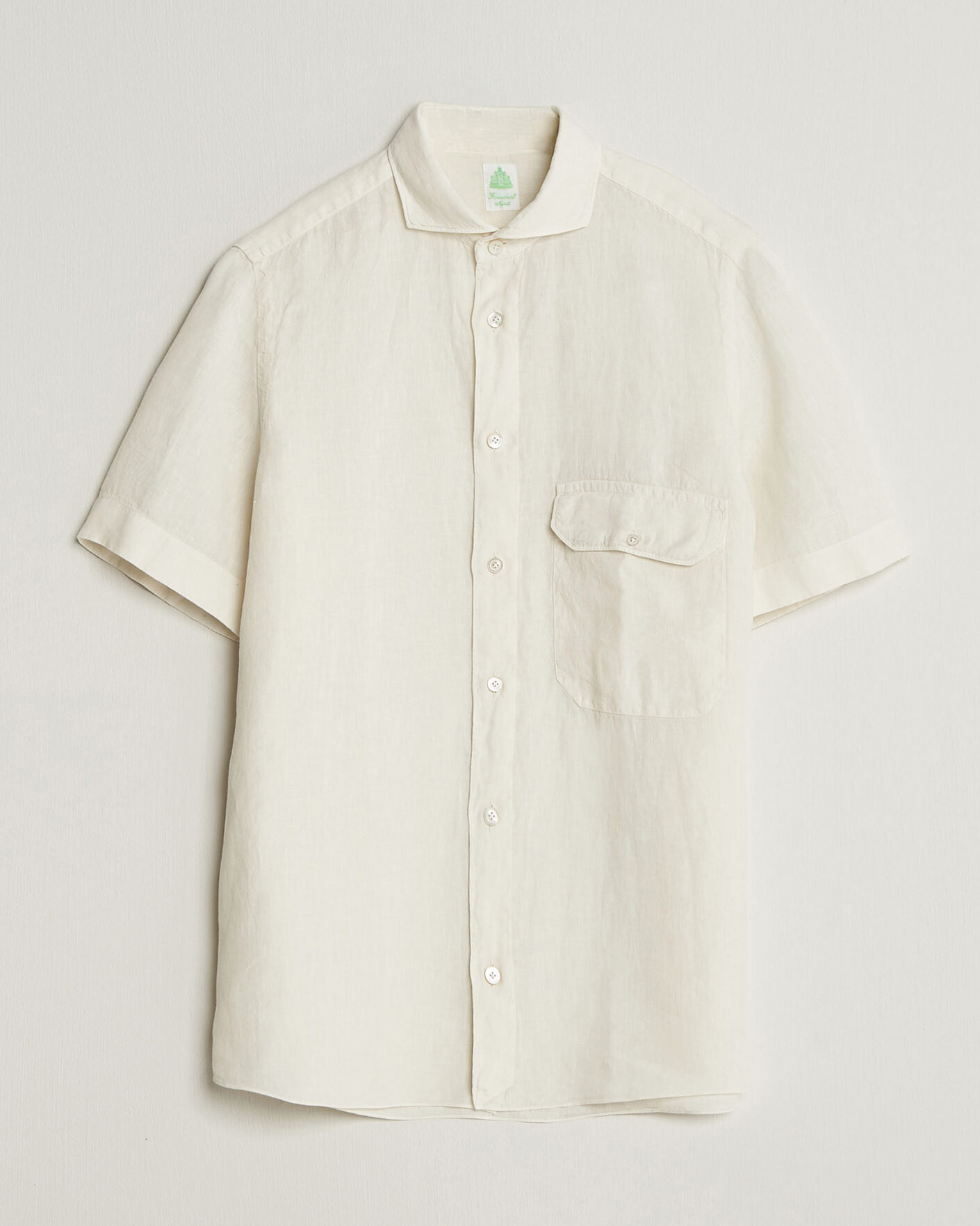 Uomini | Camicie | Finamore Napoli | Linen Short Sleeve Sport Shirt Off White