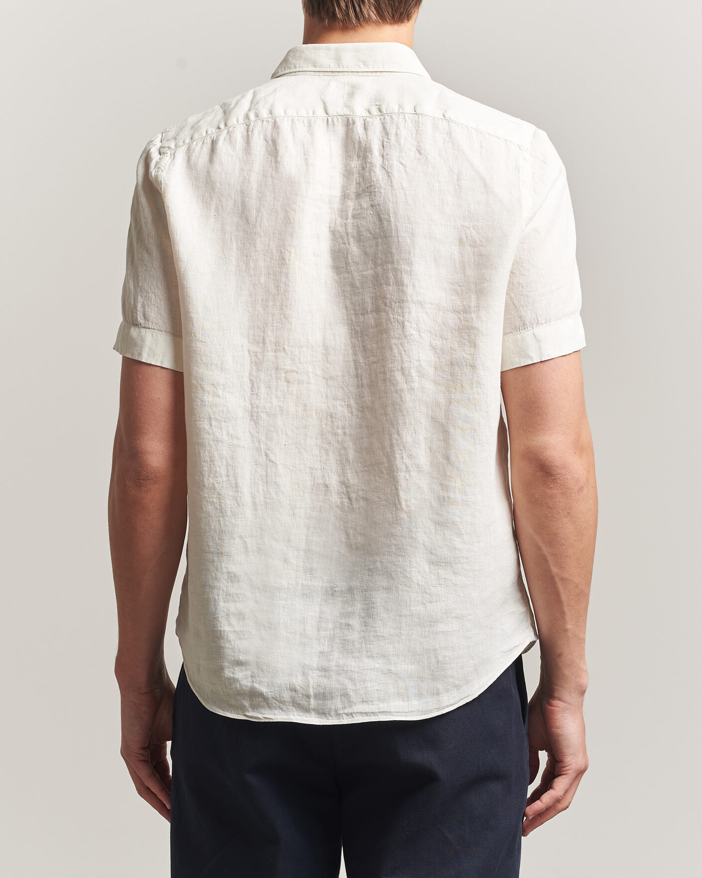 Uomini | Camicie | Finamore Napoli | Linen Short Sleeve Sport Shirt Off White