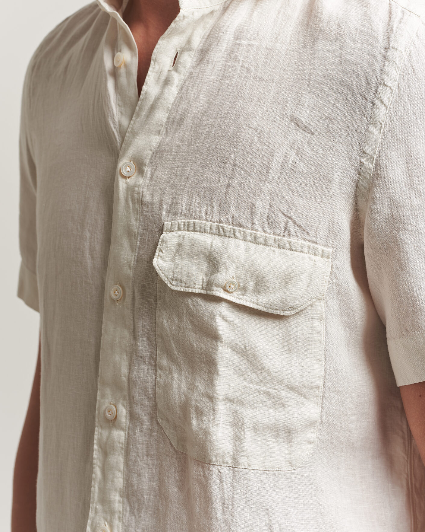 Uomini | Camicie | Finamore Napoli | Linen Short Sleeve Sport Shirt Off White
