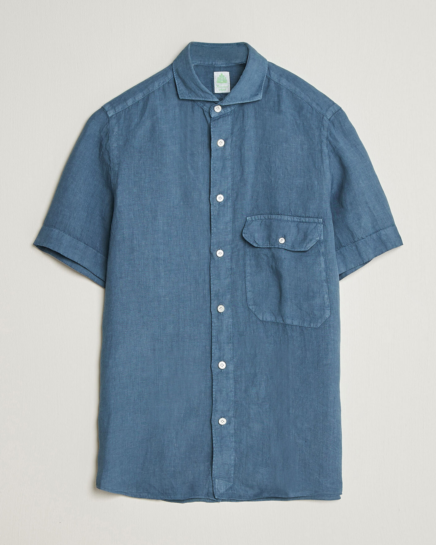 Uomini | Camicie | Finamore Napoli | Linen Short Sleeve Sport Shirt Dark Blue