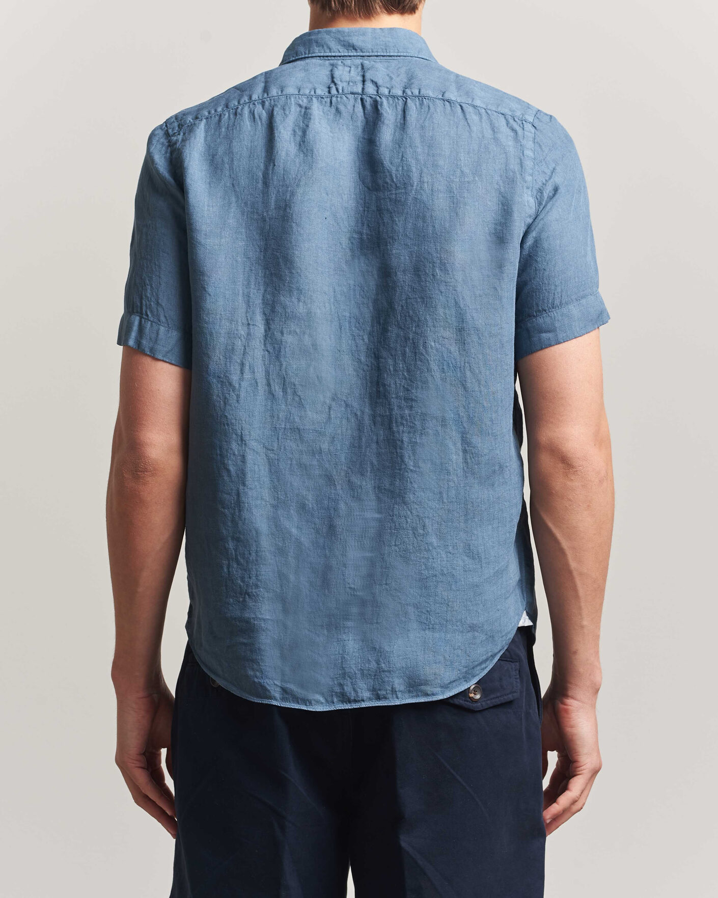 Uomini | Camicie | Finamore Napoli | Linen Short Sleeve Sport Shirt Dark Blue