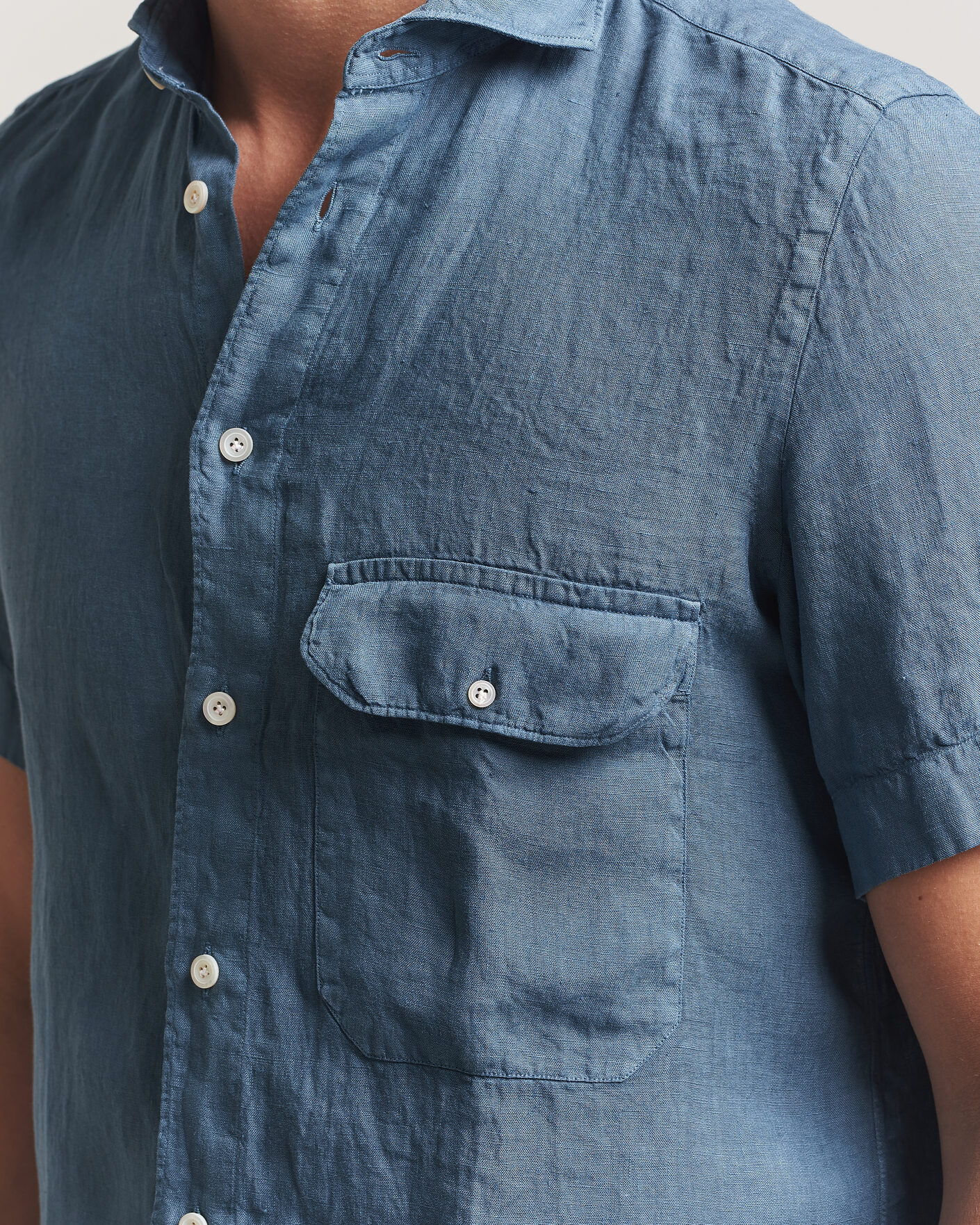 Uomini | Camicie | Finamore Napoli | Linen Short Sleeve Sport Shirt Dark Blue