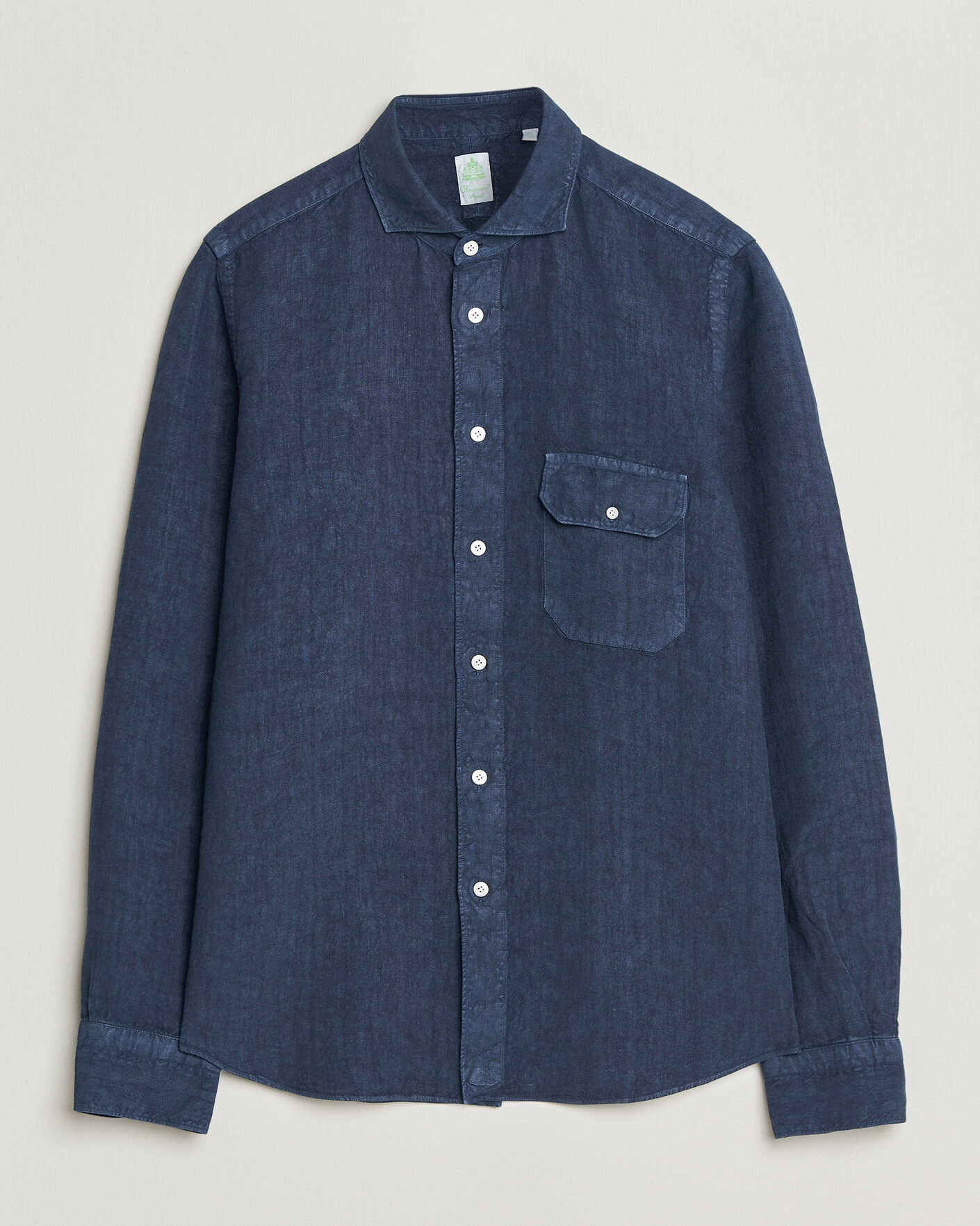Uomini | Camicie | Finamore Napoli | Salina Garment Dyed Linen Overshirt Navy