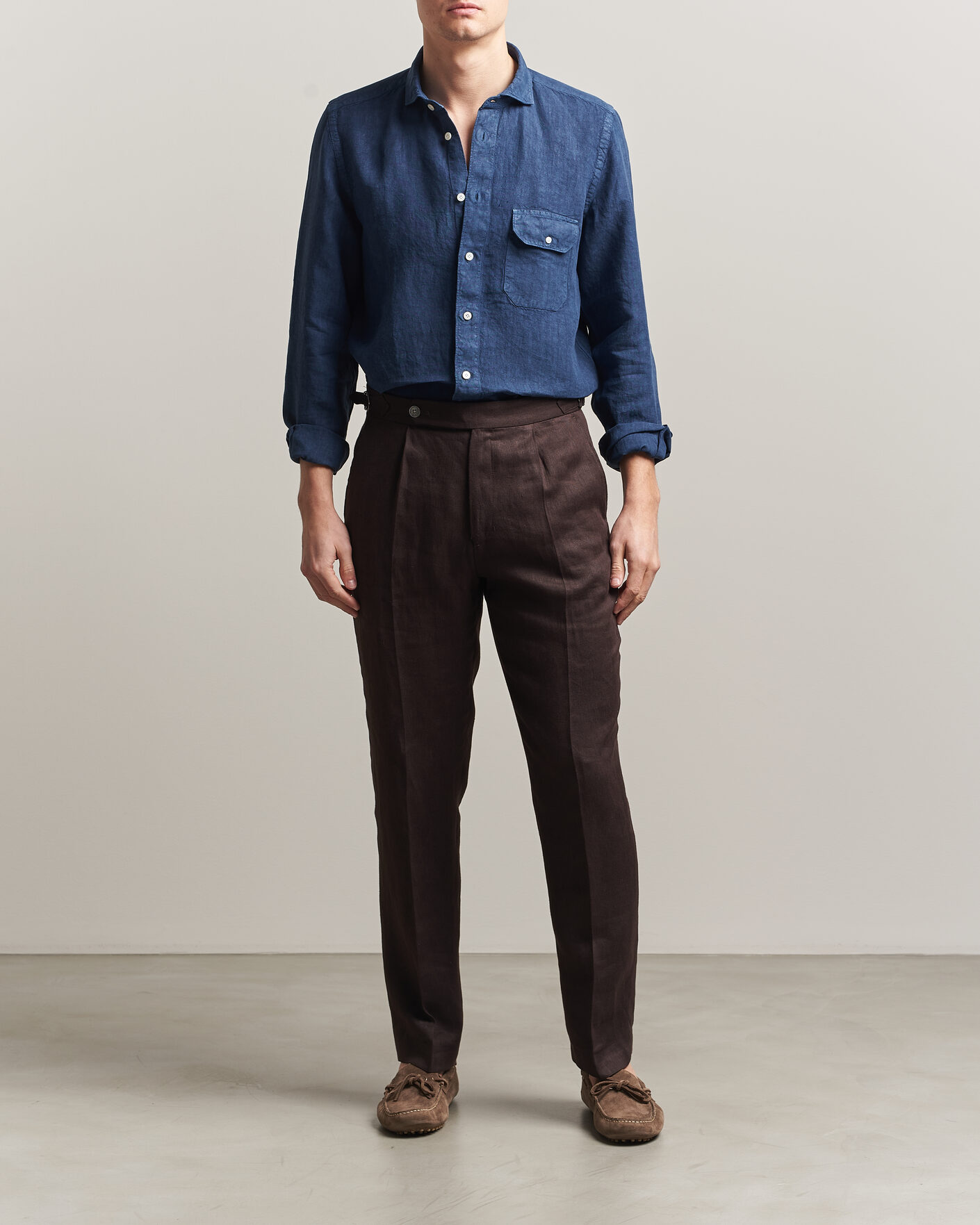 Uomini | Camicie | Finamore Napoli | Salina Garment Dyed Linen Overshirt Navy