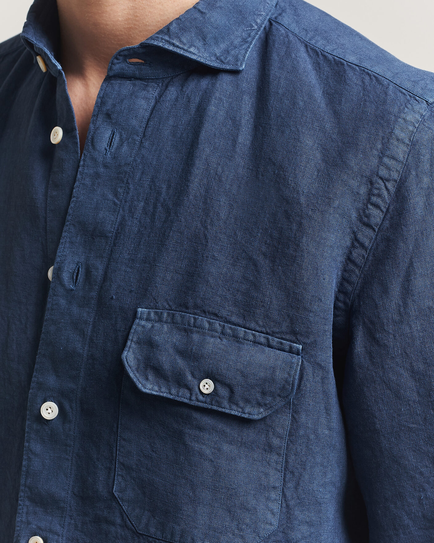 Uomini | Camicie | Finamore Napoli | Salina Garment Dyed Linen Overshirt Navy