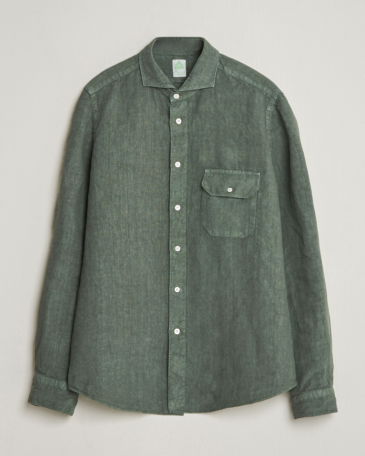 Uomini | Camicie | Finamore Napoli | Salina Garment Dyed Linen Overshirt Dark Green