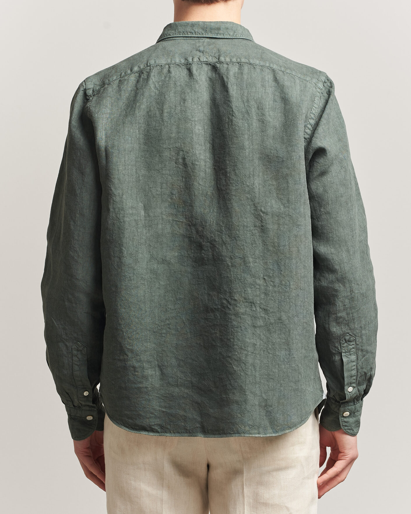 Uomini | Camicie | Finamore Napoli | Salina Garment Dyed Linen Overshirt Dark Green