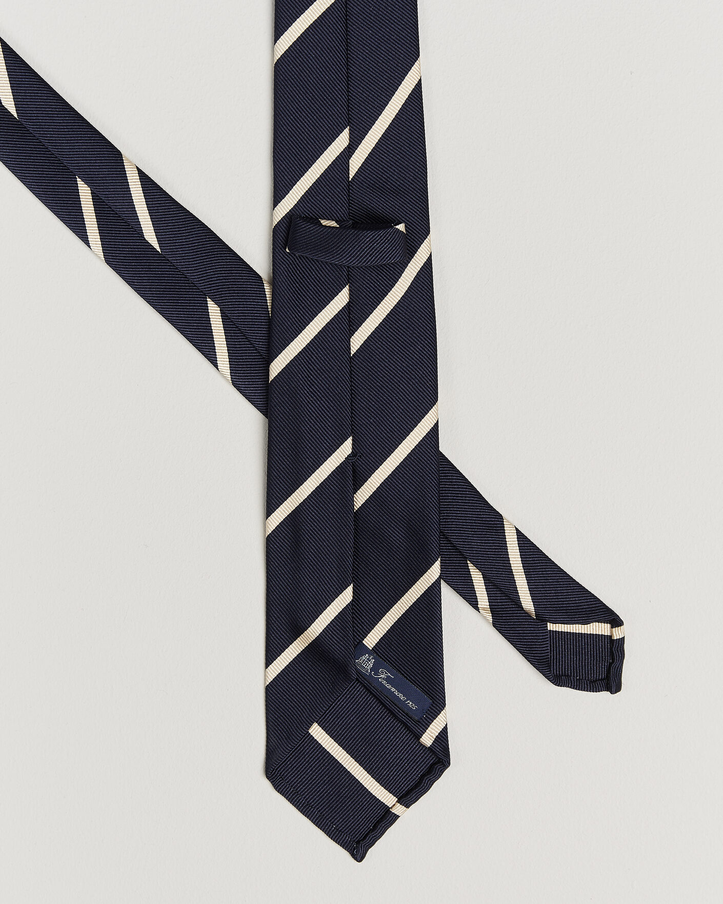 Uomini | Cravatte | Finamore Napoli | Regimental Stripe Silk Tie Navy/White