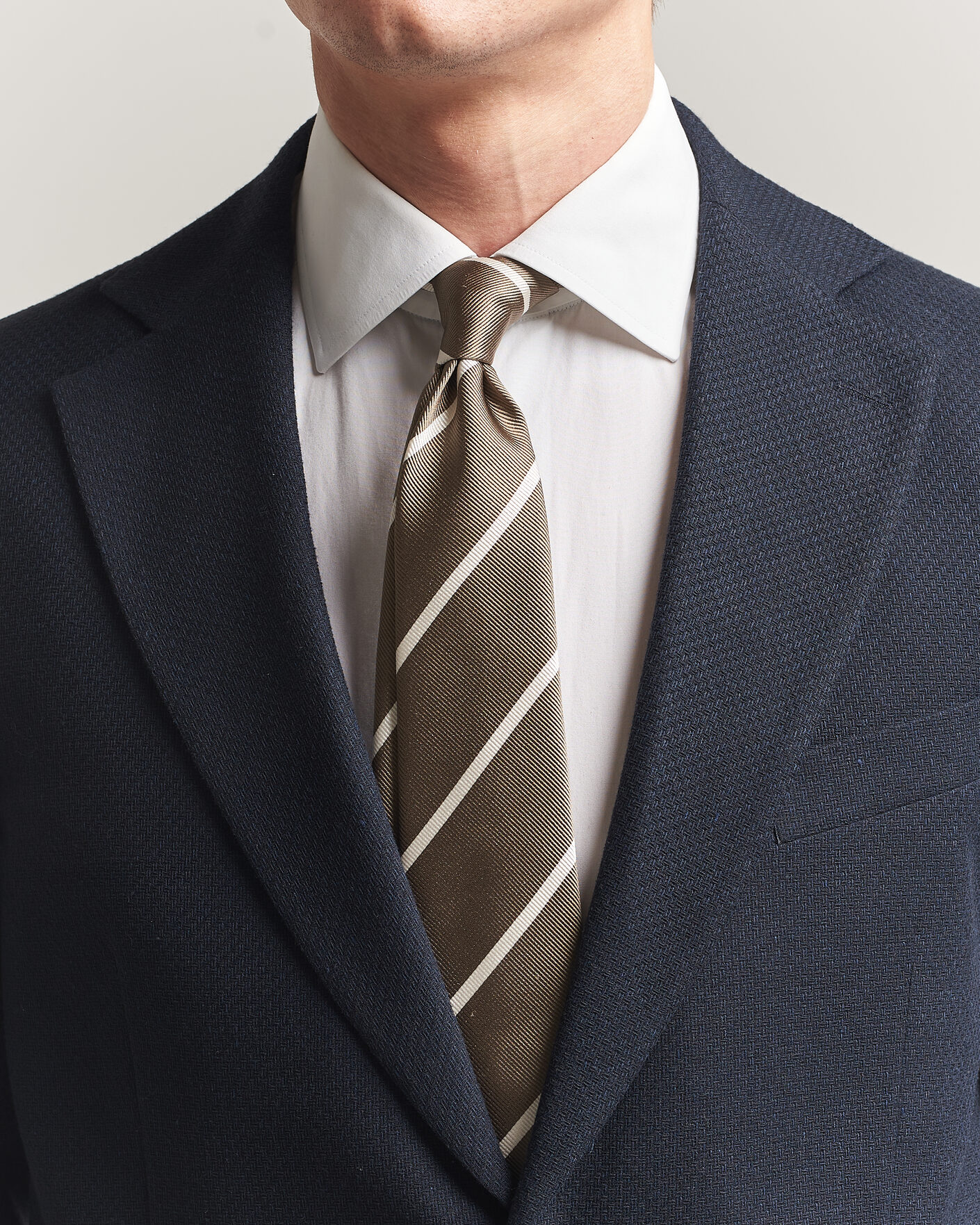 Uomini | Cravatte | Finamore Napoli | Regimental Stripe Silk Tie Olive/White