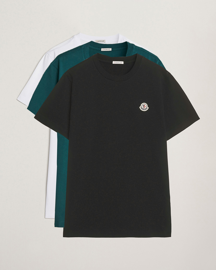 Uomini | T-shirt | Moncler | 3-Pack Logo T-Shirts Black/White/Green