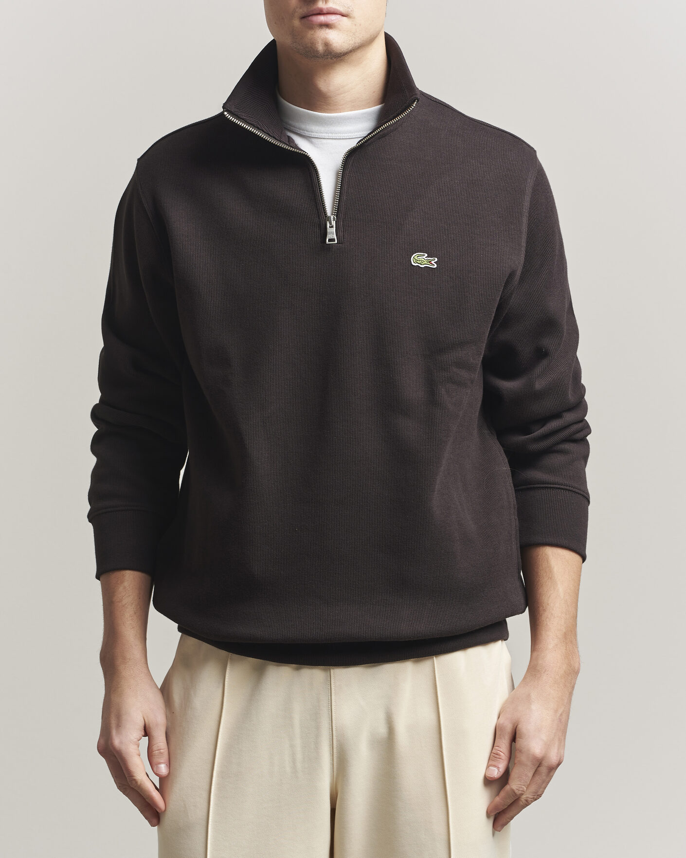 Uomini | Maglieria | Lacoste | Rib Interlock Half Zip Buffle Brown
