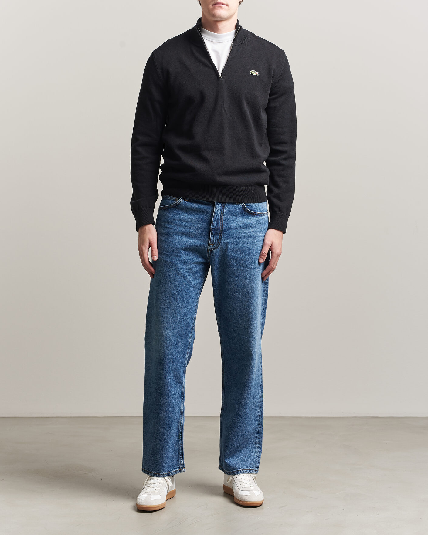 Uomini | Maglieria | Lacoste | Cotton Knitted Half Zip Black