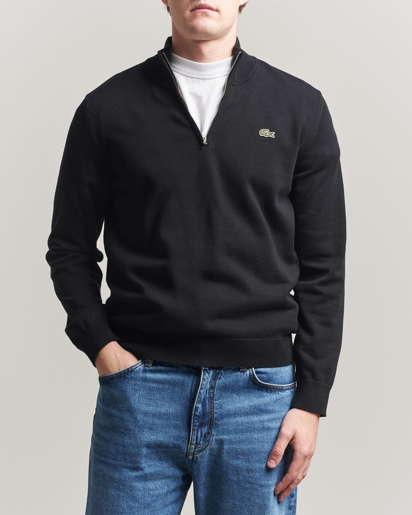 Uomini | Maglieria | Lacoste | Cotton Knitted Half Zip Black