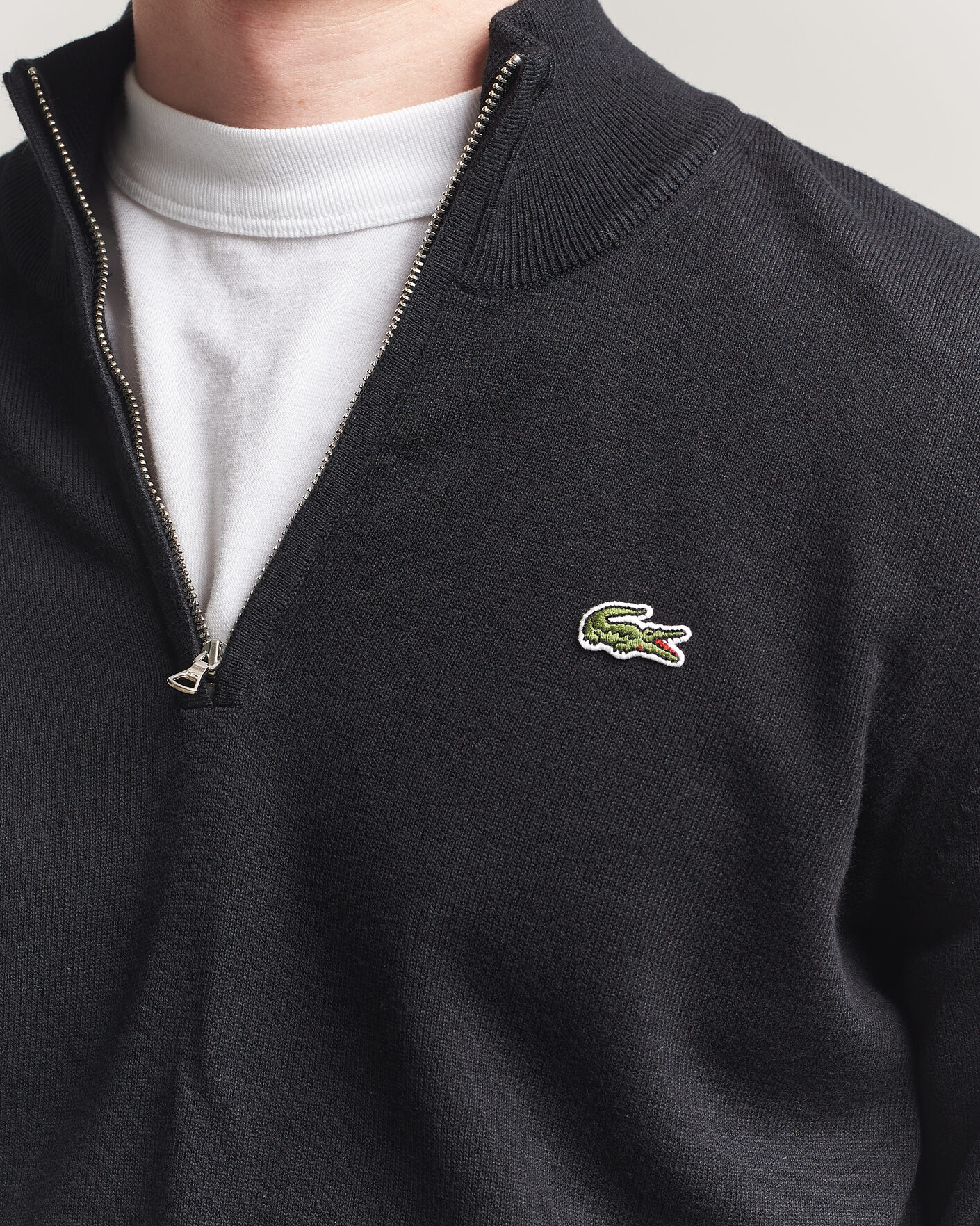 Uomini | Maglieria | Lacoste | Cotton Knitted Half Zip Black