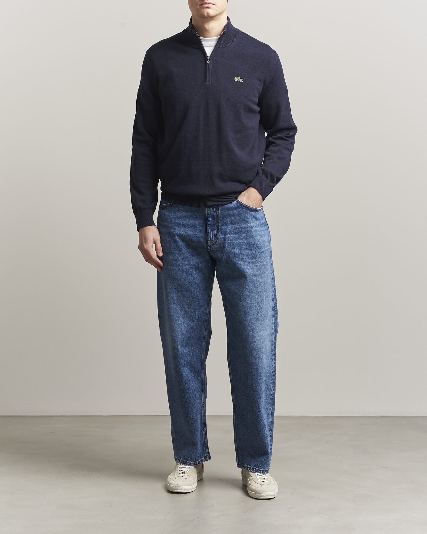Uomini | Maglieria | Lacoste | Cotton Knitted Half Zip Navy Blue