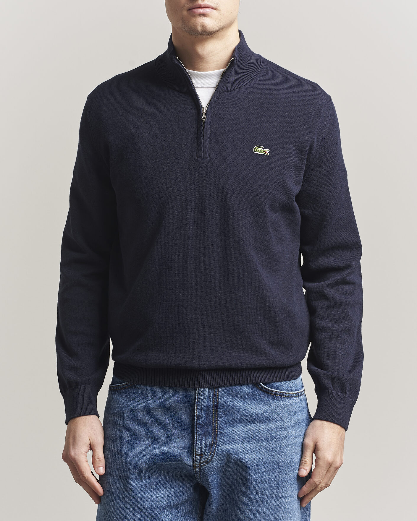 Uomini | Maglieria | Lacoste | Cotton Knitted Half Zip Navy Blue