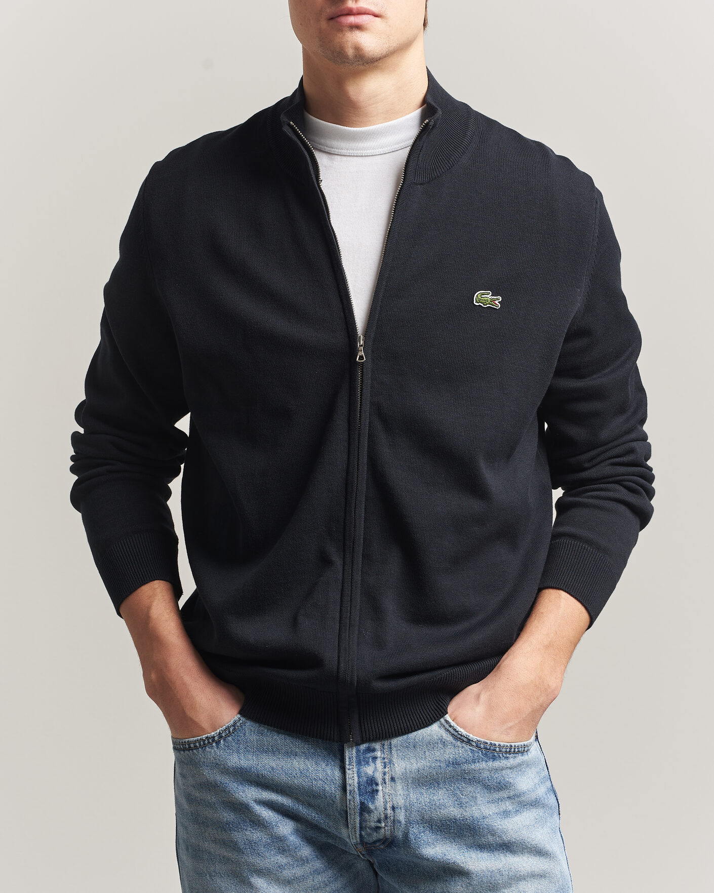 Uomini | Maglieria | Lacoste | Cotton Knitted Full Zip Black
