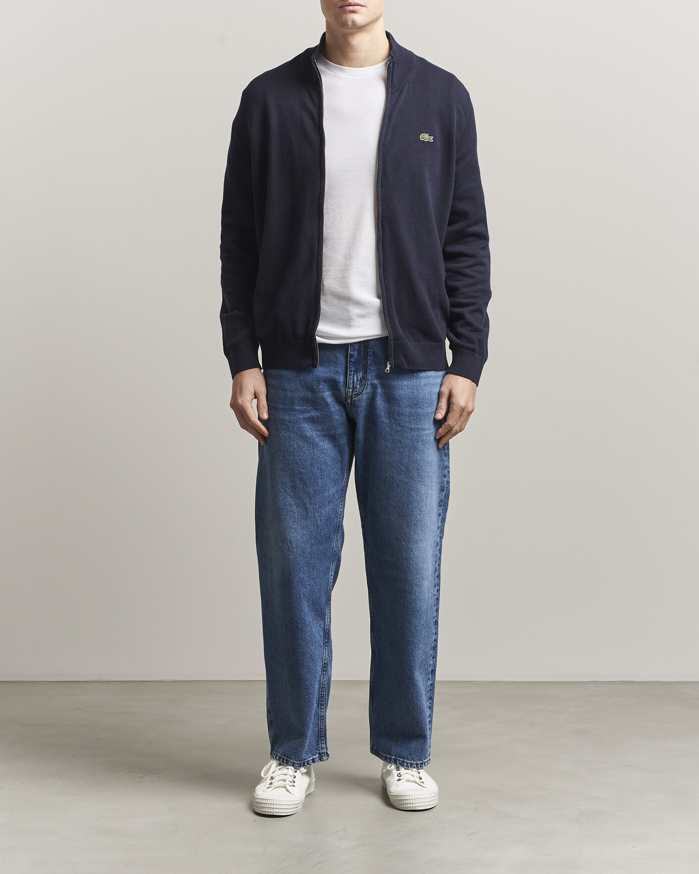 Uomini | Maglieria | Lacoste | Cotton Knitted Full Zip Navy Blue