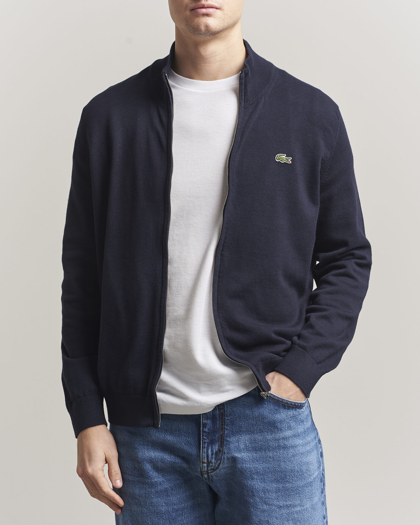 Uomini | Maglieria | Lacoste | Cotton Knitted Full Zip Navy Blue