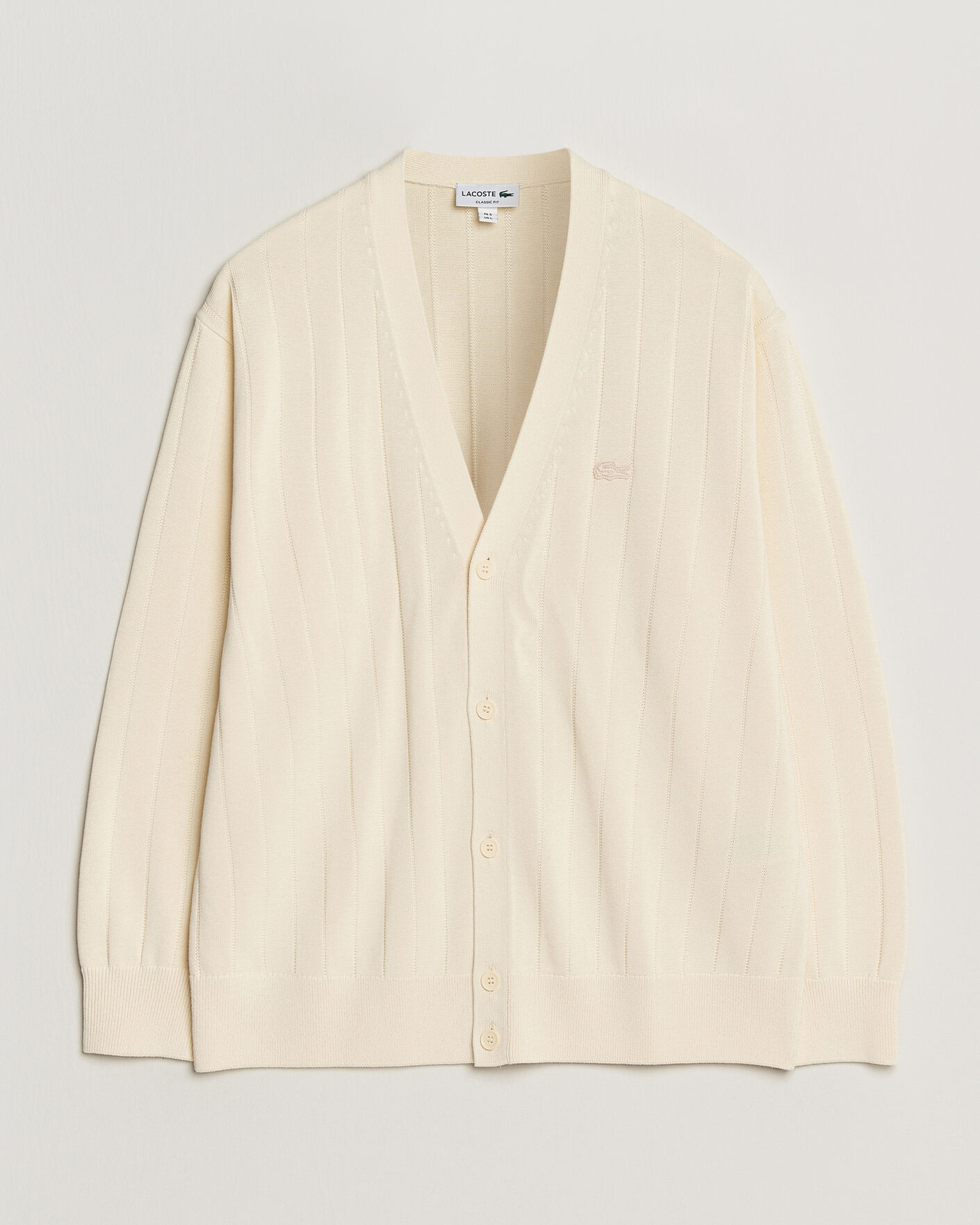 Uomini | Maglieria | Lacoste | Cotton Structured Knitted Cardigan Naturel Clair