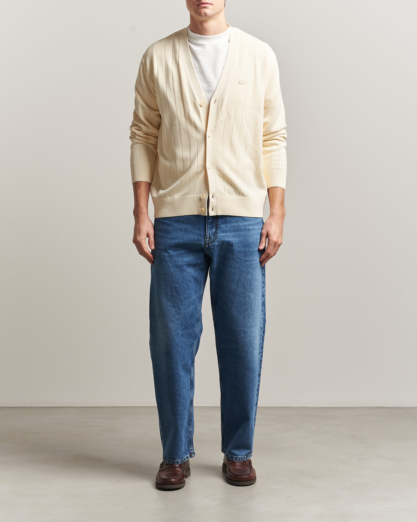 Uomini | Maglieria | Lacoste | Cotton Structured Knitted Cardigan Naturel Clair