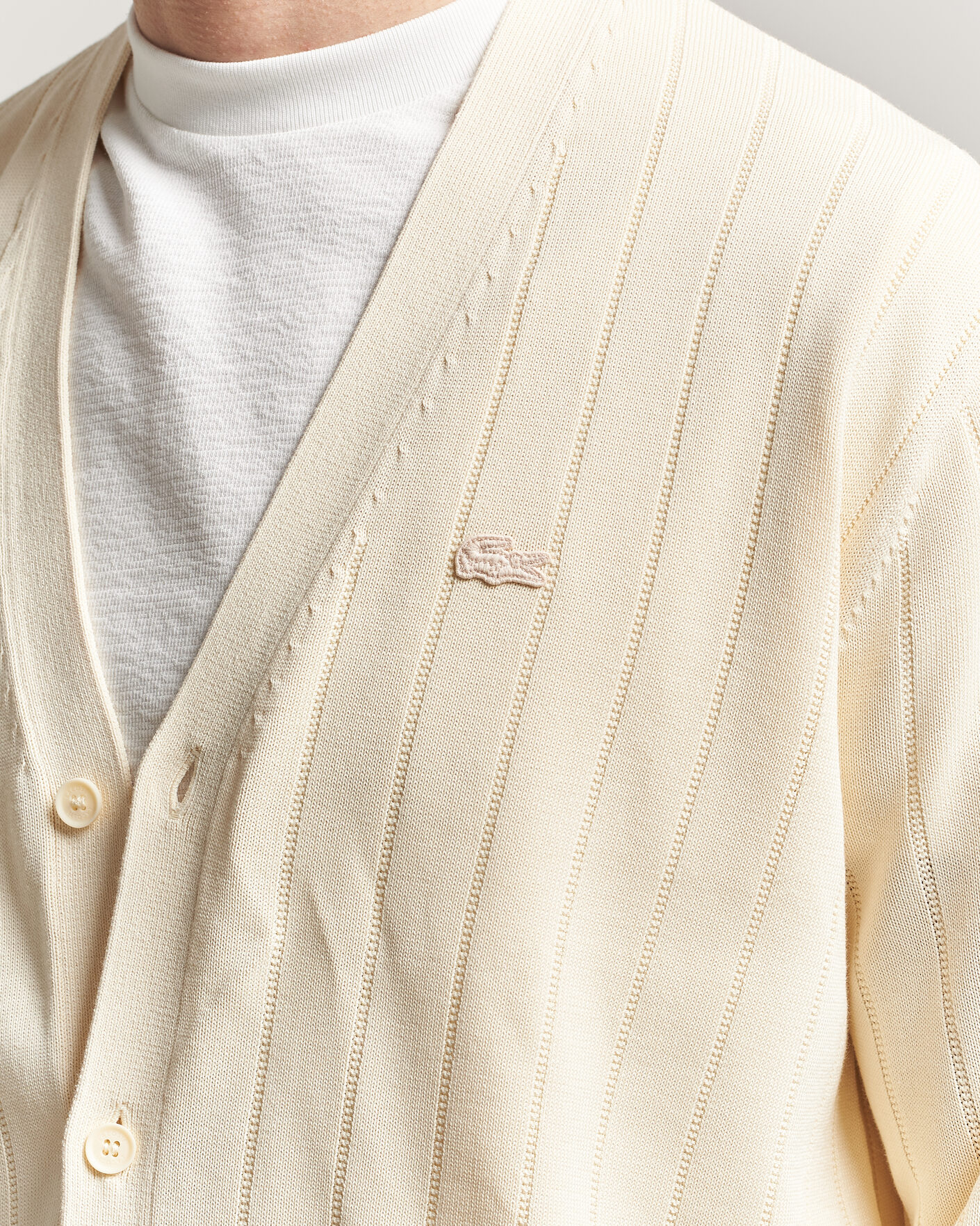 Uomini | Maglieria | Lacoste | Cotton Structured Knitted Cardigan Naturel Clair