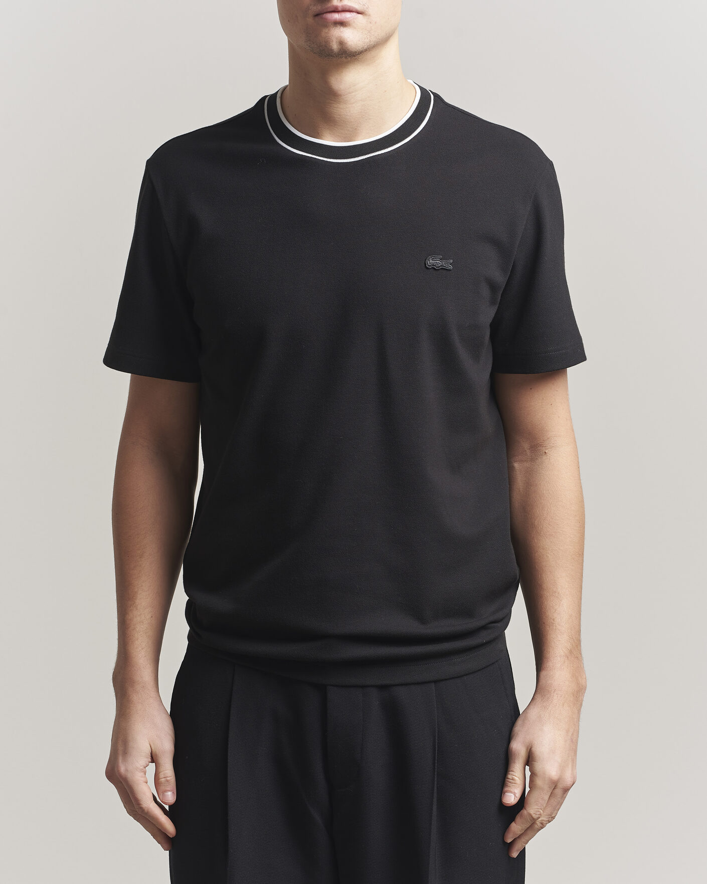 Uomini | T-shirt | Lacoste | Contrast Rib Piqué T-Shirt Black
