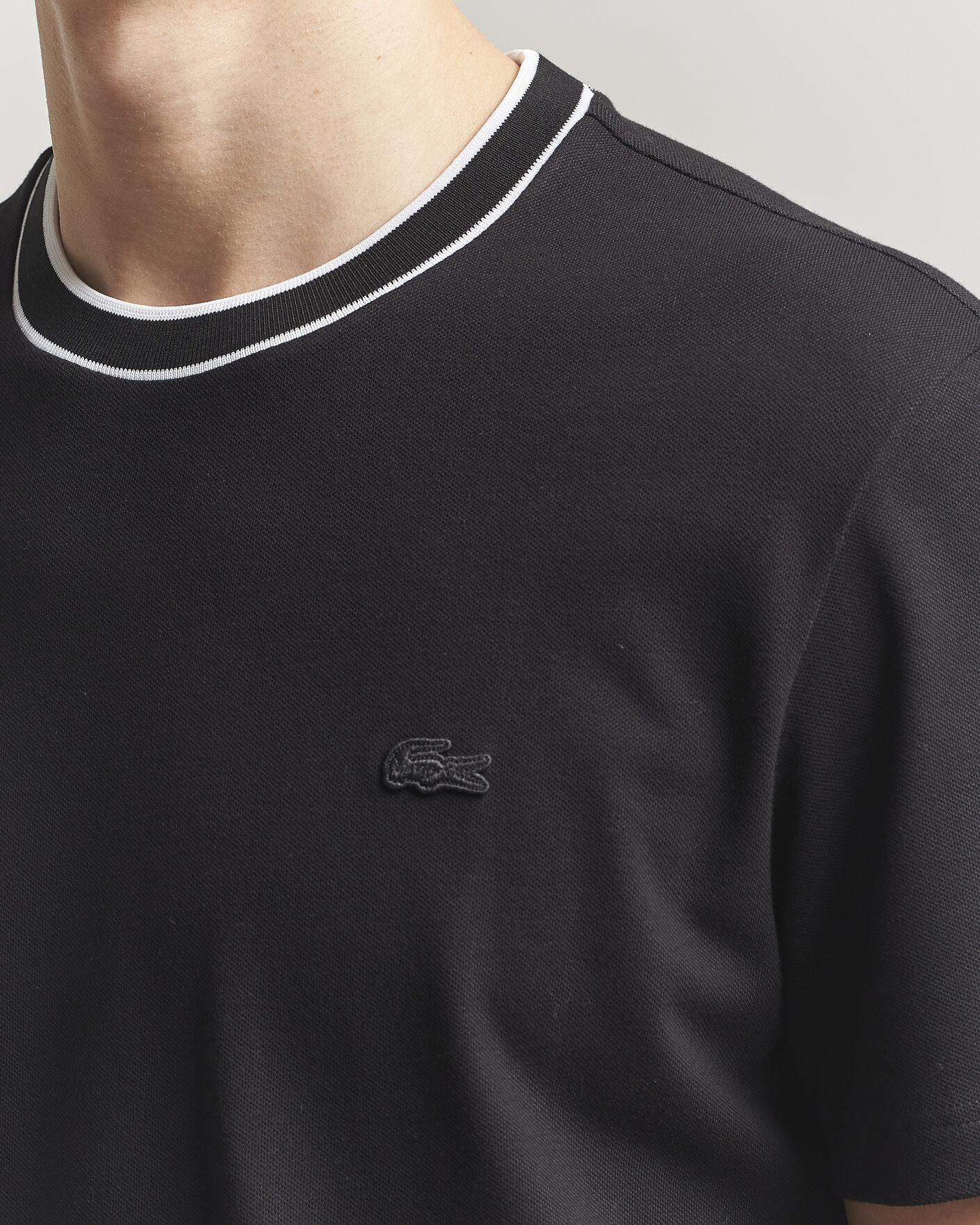 Uomini | T-shirt | Lacoste | Contrast Rib Piqué T-Shirt Black