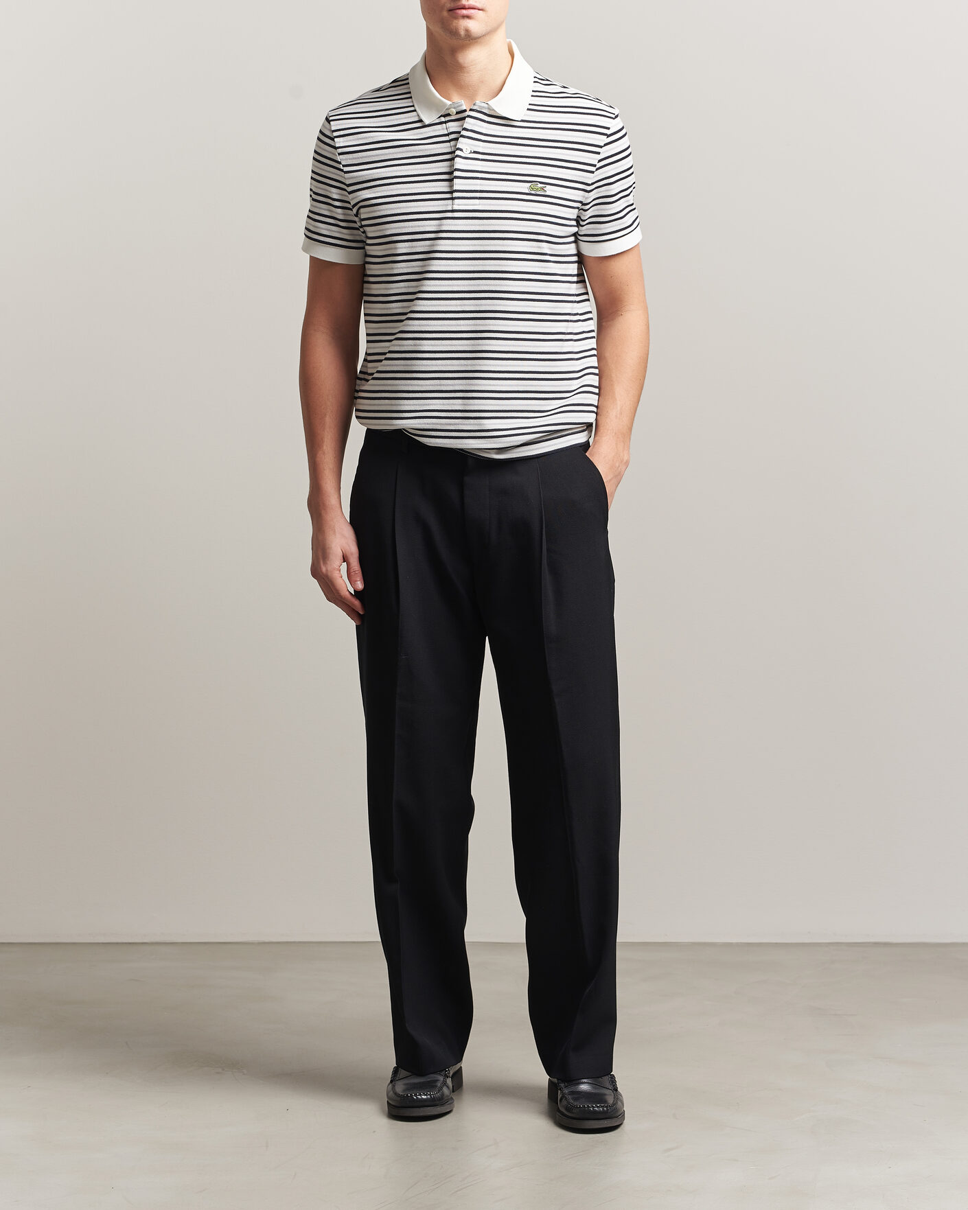 Uomini | Polo | Lacoste | Original Striped Polo Piké Blackbird/Flour