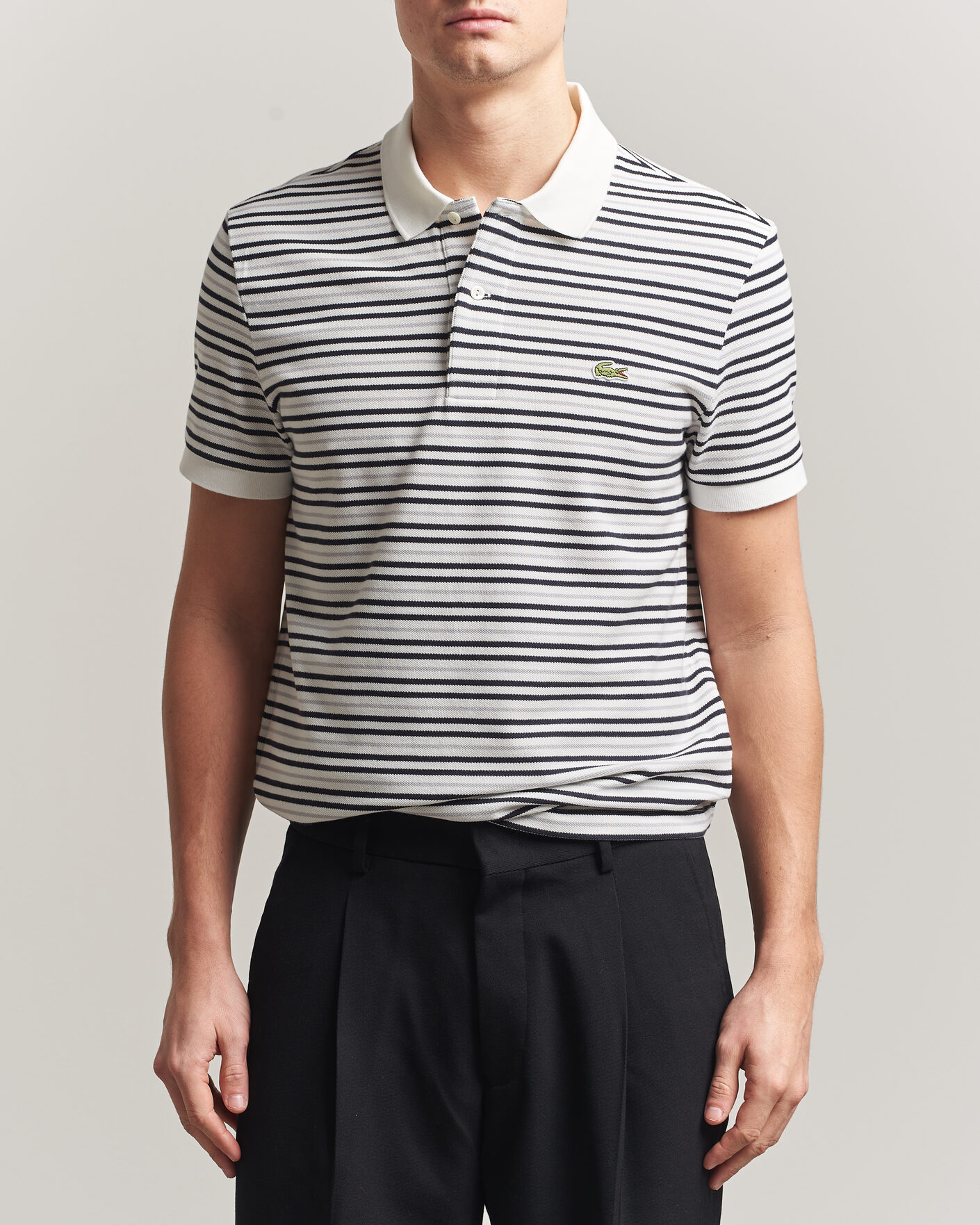 Uomini | Polo | Lacoste | Original Striped Polo Piké Blackbird/Flour