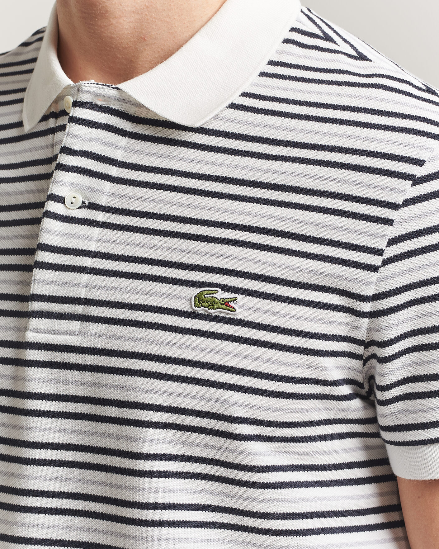 Uomini | Polo | Lacoste | Original Striped Polo Piké Blackbird/Flour