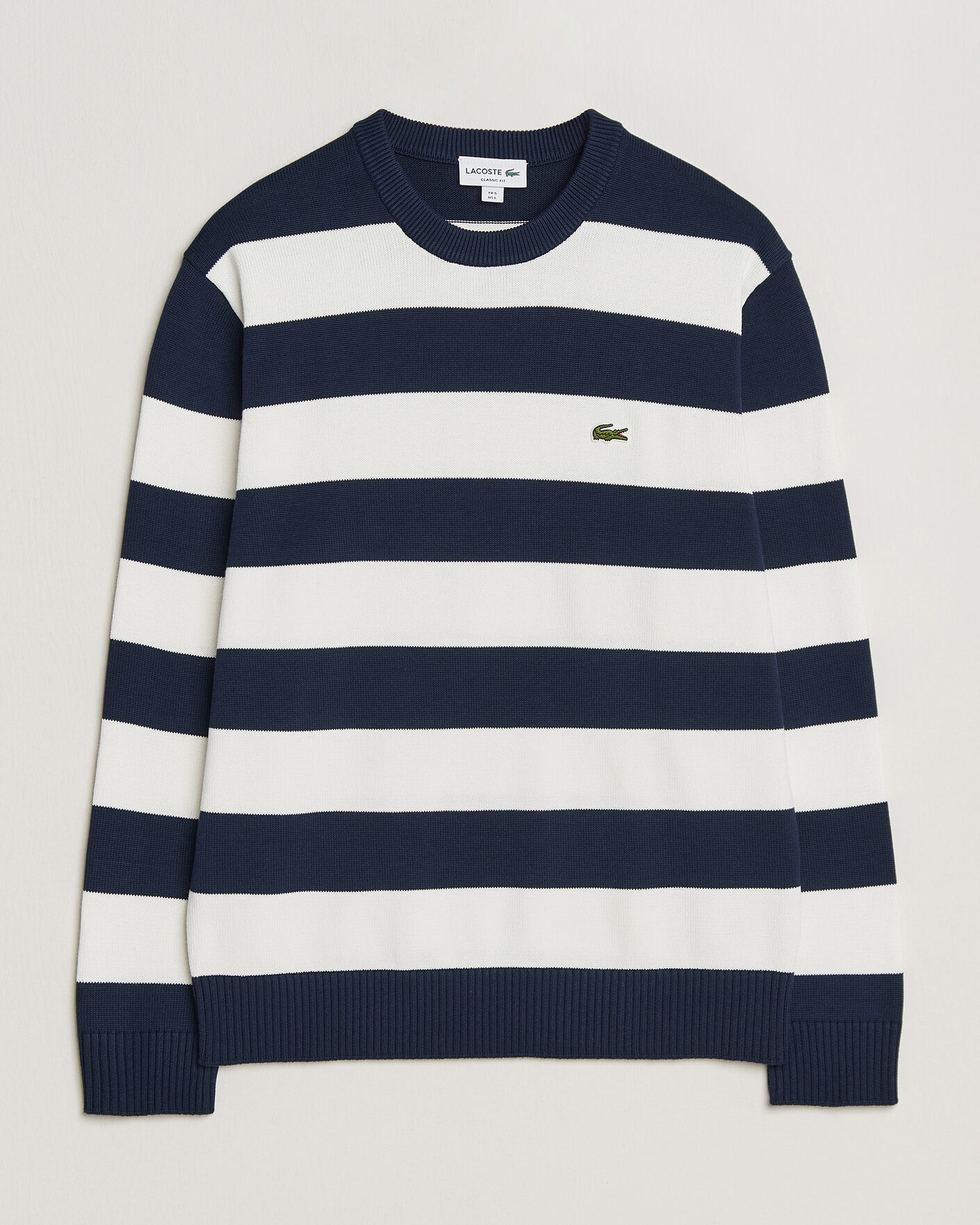 Uomini | Maglieria | Lacoste | Cotton Knitted Striped Sweater Navy Blue/Flour